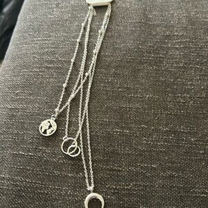 Silver 3 chain drop charm necklace